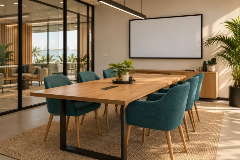 Visualização ilustrativa por IA: Sala de reuniões do conceito Tukula.